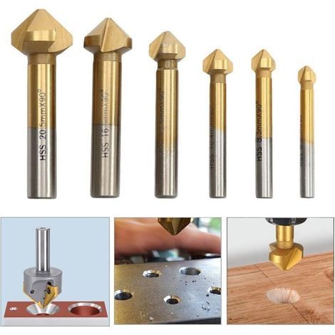 Hss-kegel-fasenbohrer Mit Titanbeschichtung, 90° – 6er-set, Durchmesser 6,3 Bis 20,5 Mm – Für Holz, Metall Und Pvc