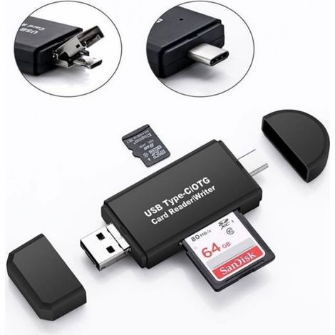 Sd-kartenleser – Usb 2.0 Typ C Micro-usb – Kompatibel Mit Sd, Tf, Micro-sdxc Und Mmc – Schwarz – 1 Stück