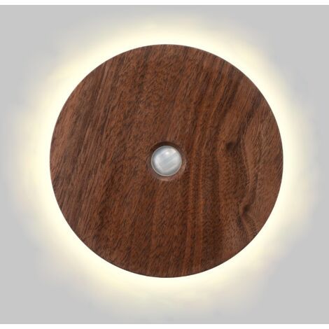 Led-wandleuchte, Rund, Aus Holz, Mit Batteriebetrieb Und Bewegungsmelder, Kabellose Magnetische Led-flurleuchte Für Den Innenbereich, Warmweißes Licht (3000 K), Wiederaufladbarer Sensor