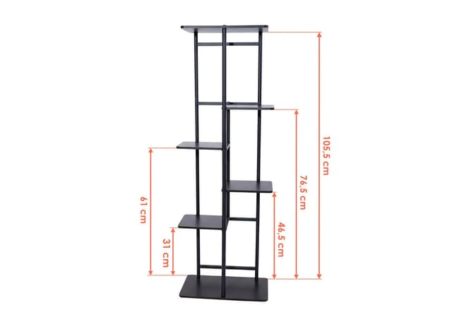 Metall Pflanzenständer schwarz mit 5 Ebenen aus Holz - 106 x 35 cm - Blumenregal für Innen inklusive 10 Bambus Pflanzenschilder