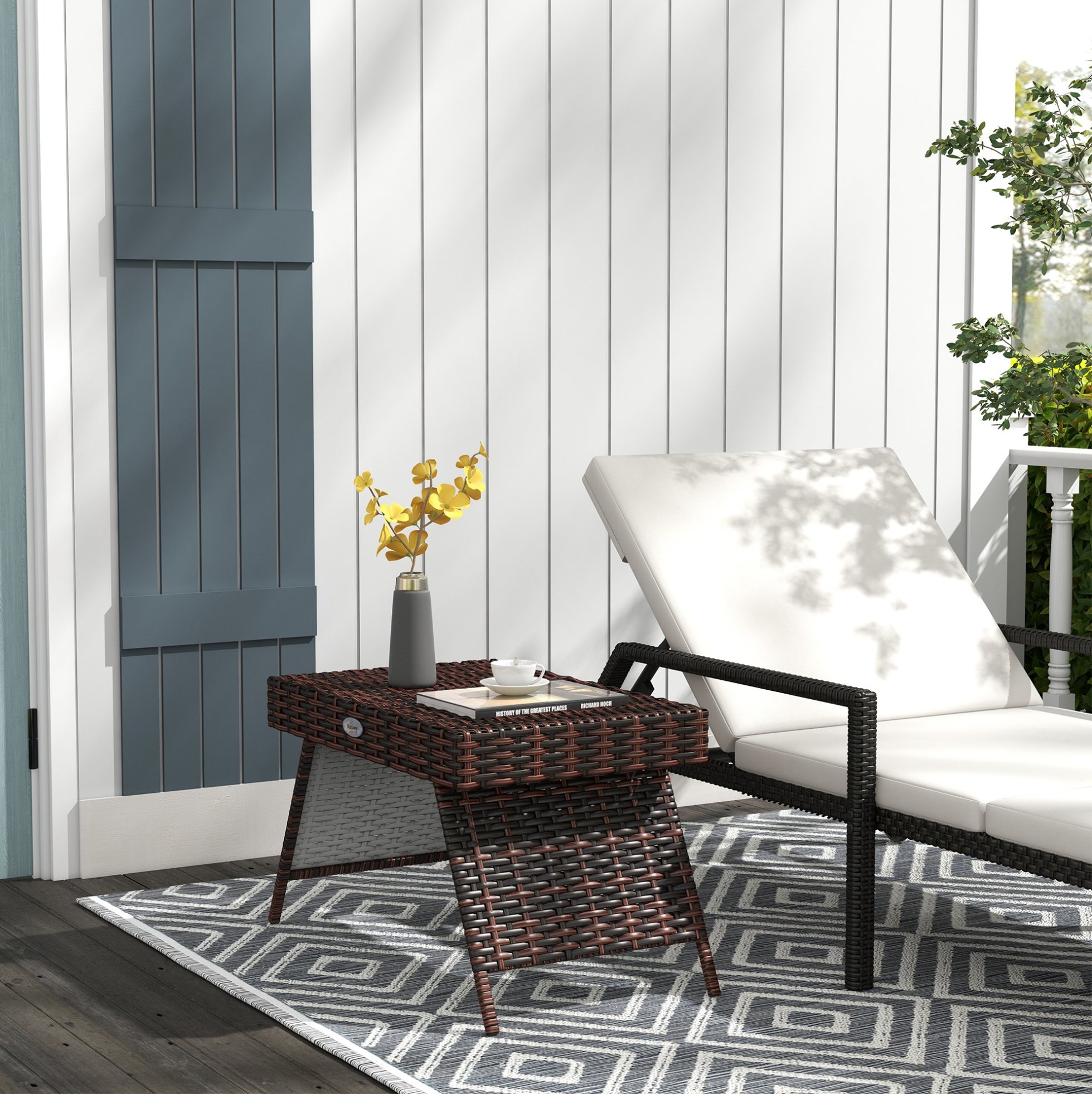 Klappbarer Gartentisch Aus Rattan 60 X 41 X 41 Cm, Wasserfest, Braun Havrya