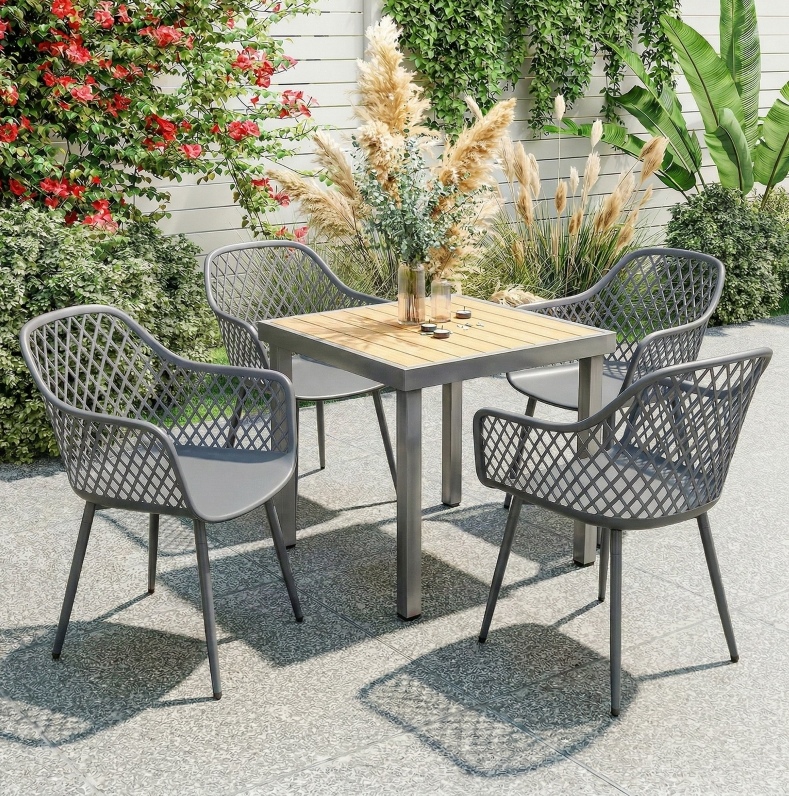 4er-set Gartenstühle Aus Uv-beständigem Kunststoff Mit Armlehnen, Dunkelgrau Havrya