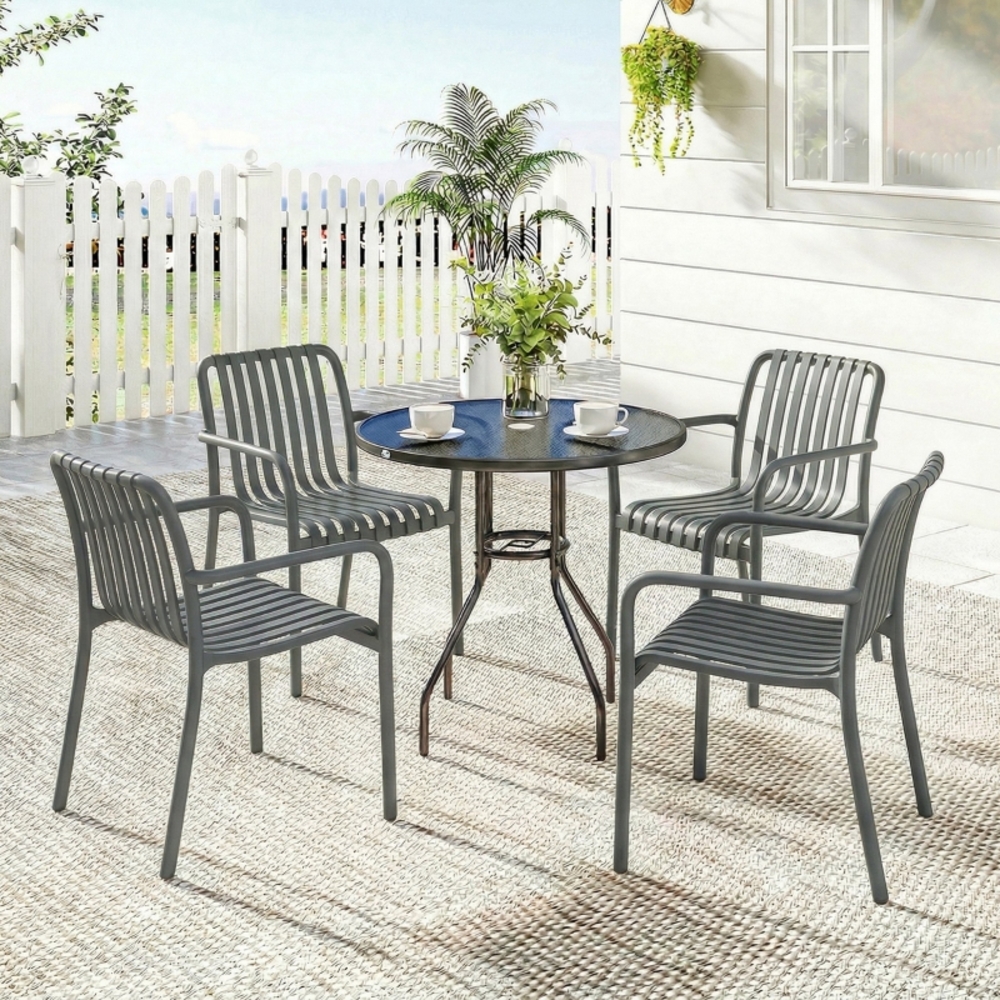 Stapelbare Gartenstühle 4er-set Mit Armlehnen, Lamellendesign, Dunkelgrau Havrya