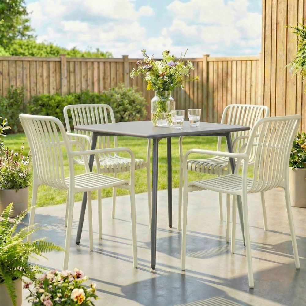 Stapelbare Gartenstühle 4er-set Mit Armlehnen, Polypropylen, Cremeweiß Havrya