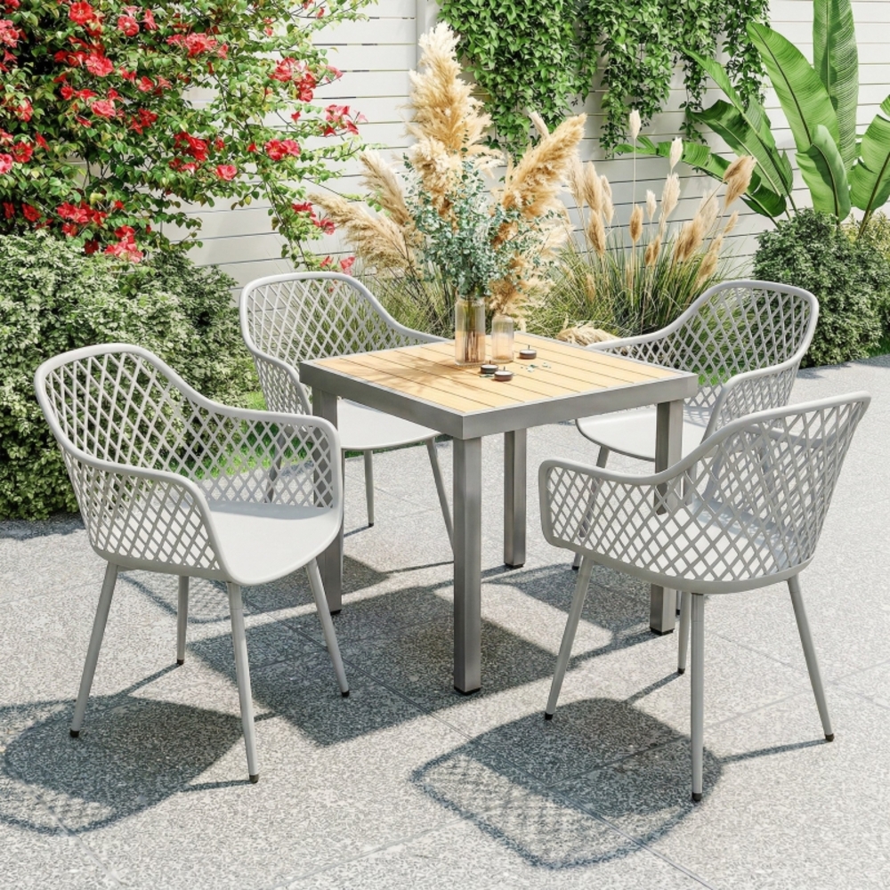 4er-set Gartenstühle Aus Uv-beständigem Kunststoff Mit Armlehnen Und Rückenlehne, Grau Havrya