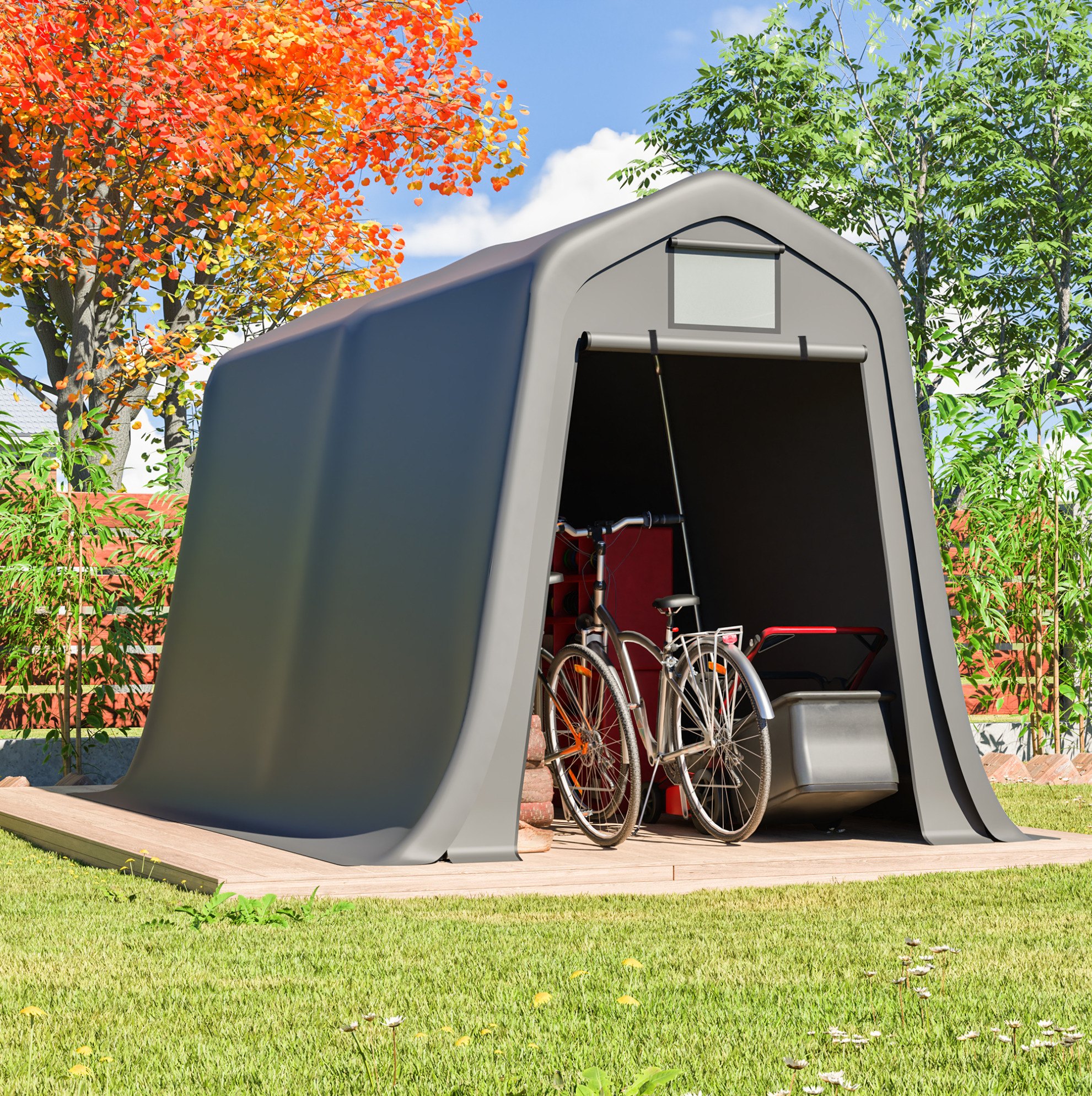 Gartenlagerzelt 366 X 213 X 225 Cm Aus Pe Mit Lüftungsfenster, Grau Havrya