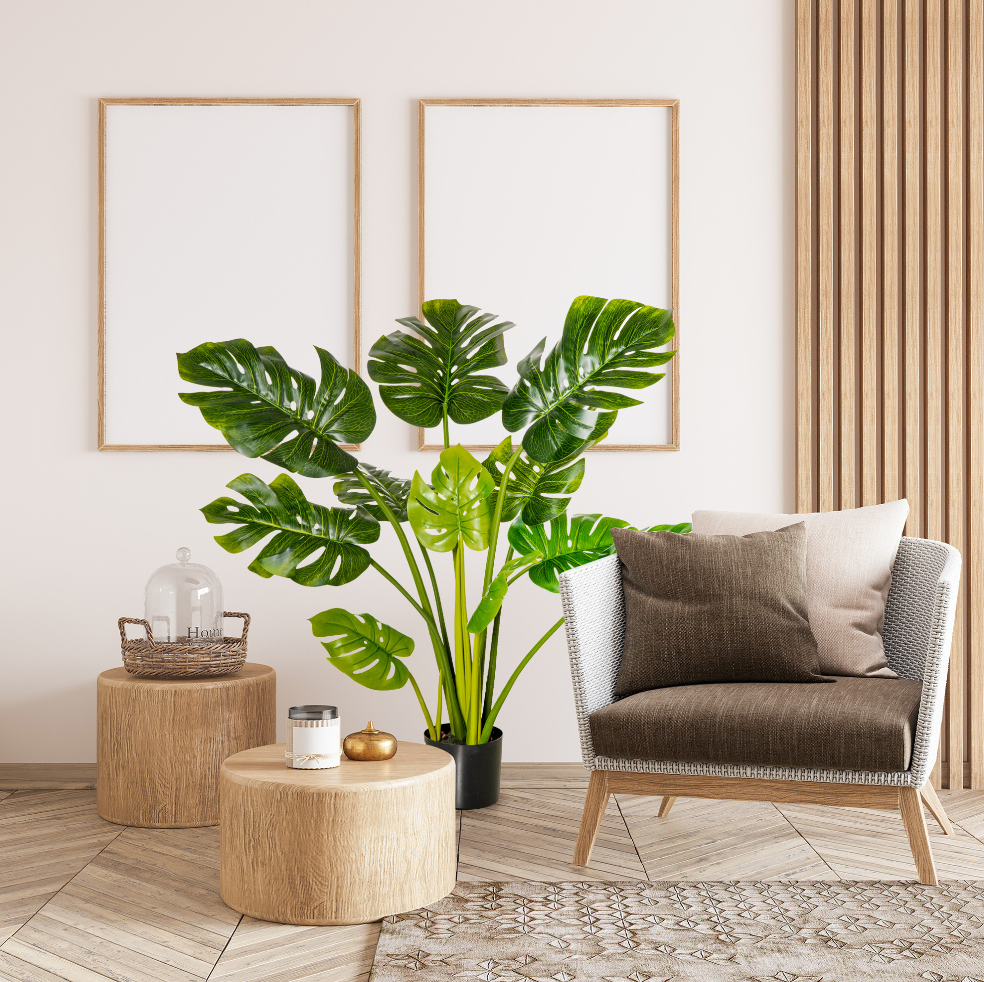 Künstliche Monstera-pflanze 110 Cm Mit Schwarzem Topf Havrya