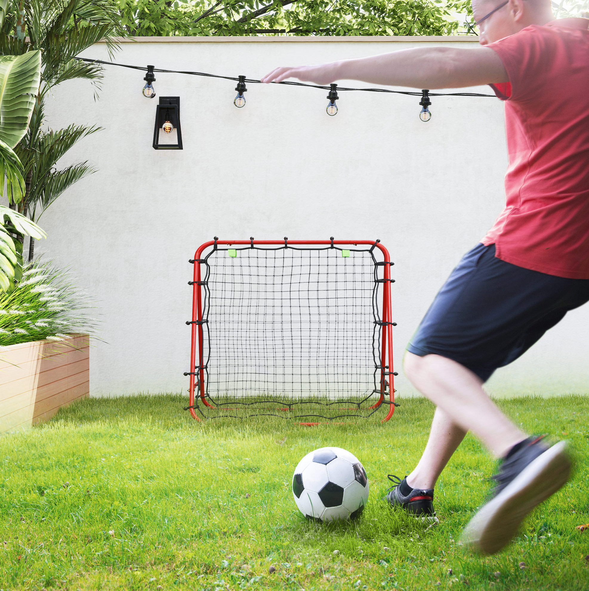 Verstellbarer Roter Fußball-rebounder Aus Stahl 100 X 95 X 90 Cm Havrya