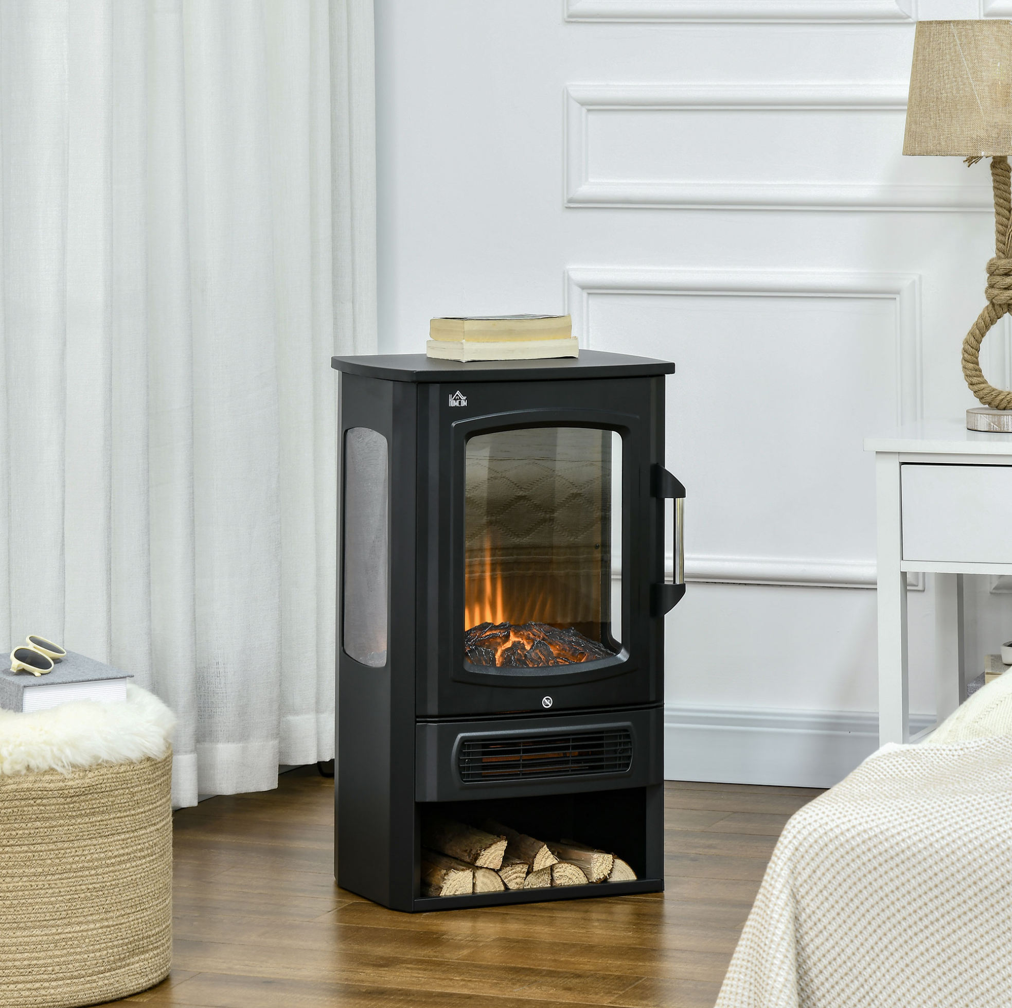 Stand-elektrokamin Mit Flammeneffekt, 1000/2000 W, Schwarz, 44,5 X 32 X 74 Cm Havrya