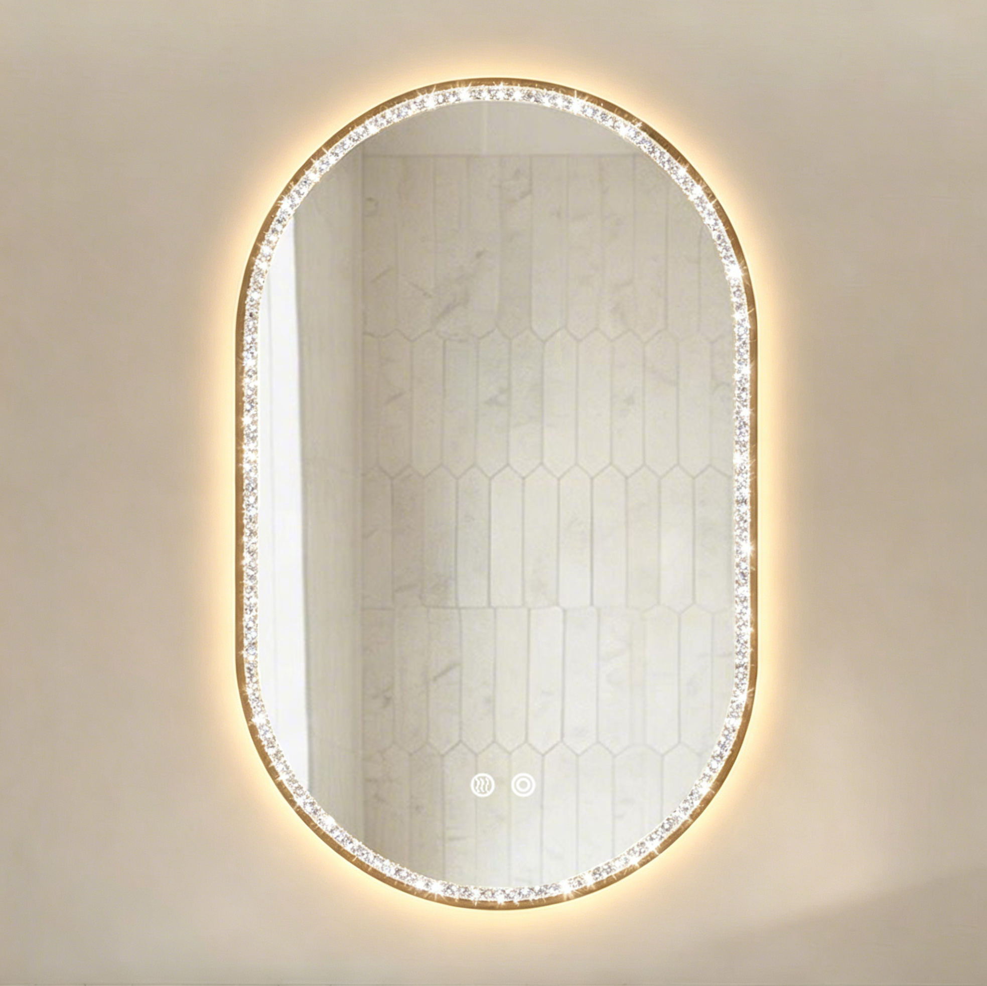 Led-badezimmerspiegel Oval 50 X 80 Cm, Beschlagfrei, 3 Lichtfarben, Goldfarben
