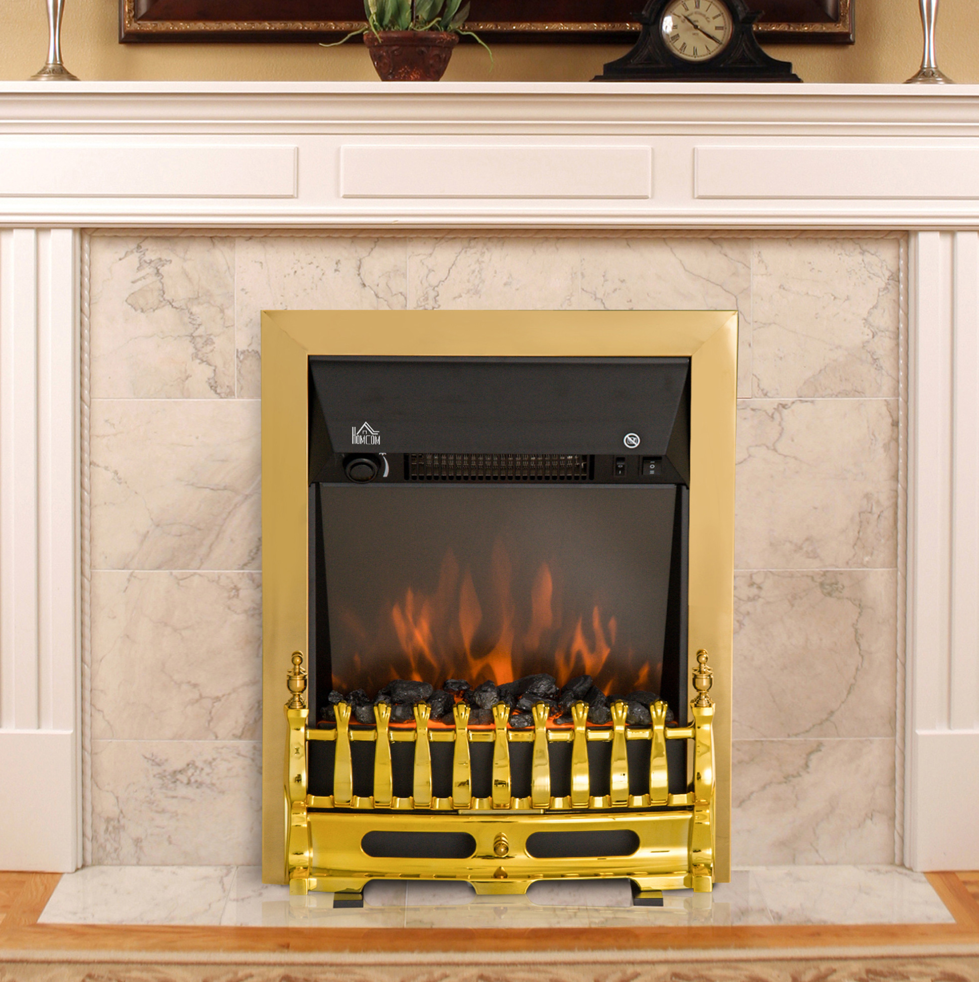 Elektrischer Standkamin Mit Flammeneffekt 1000/2000 W 48,2 X 18,5 X 59,2 Cm Gold Havrya