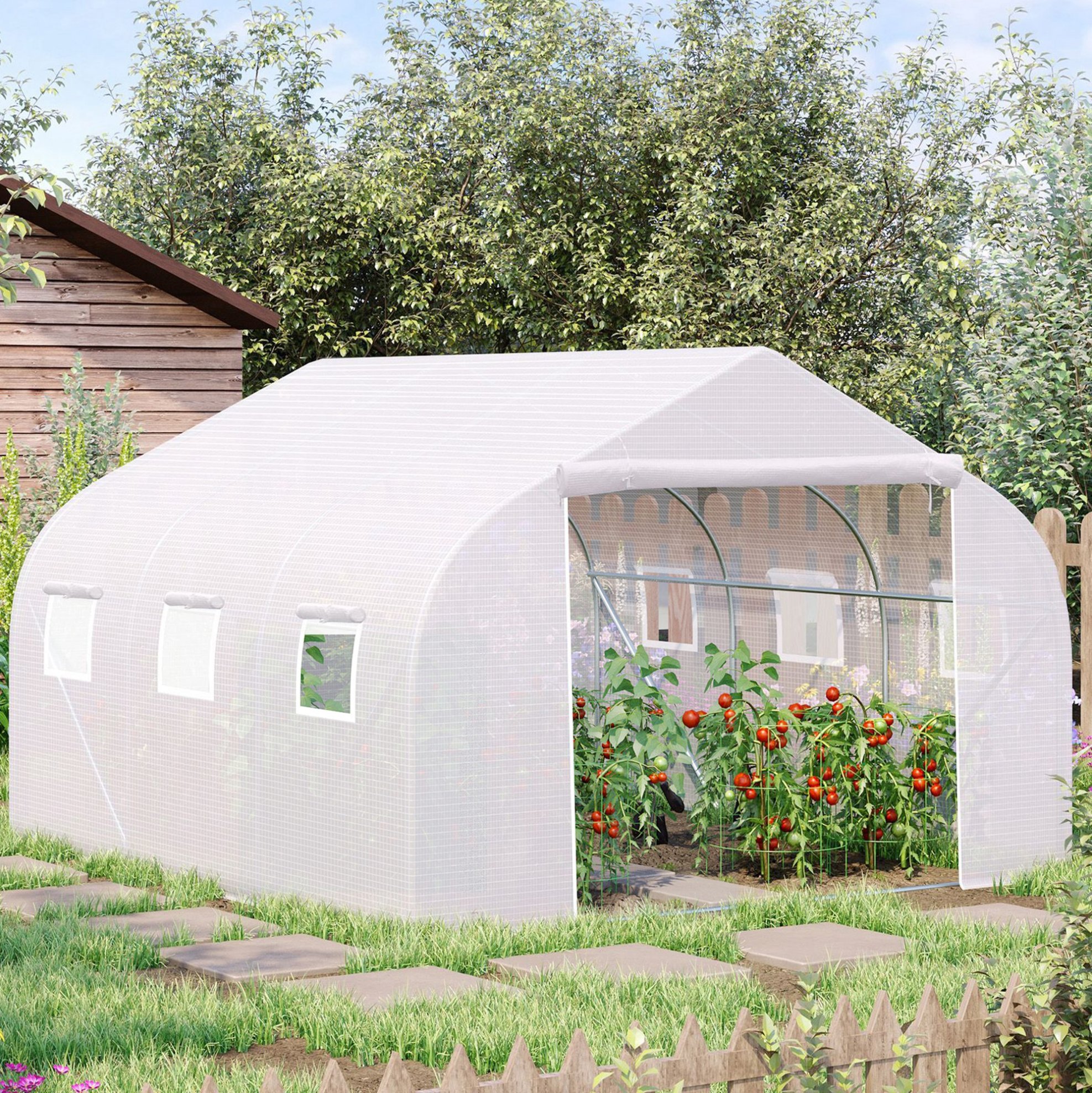 Foliengewächshaus 4,45 X 2,99 X 2,05 M Mit 6 Mesh-fenstern, Uv-schutz, Metall, Weiß Havrya