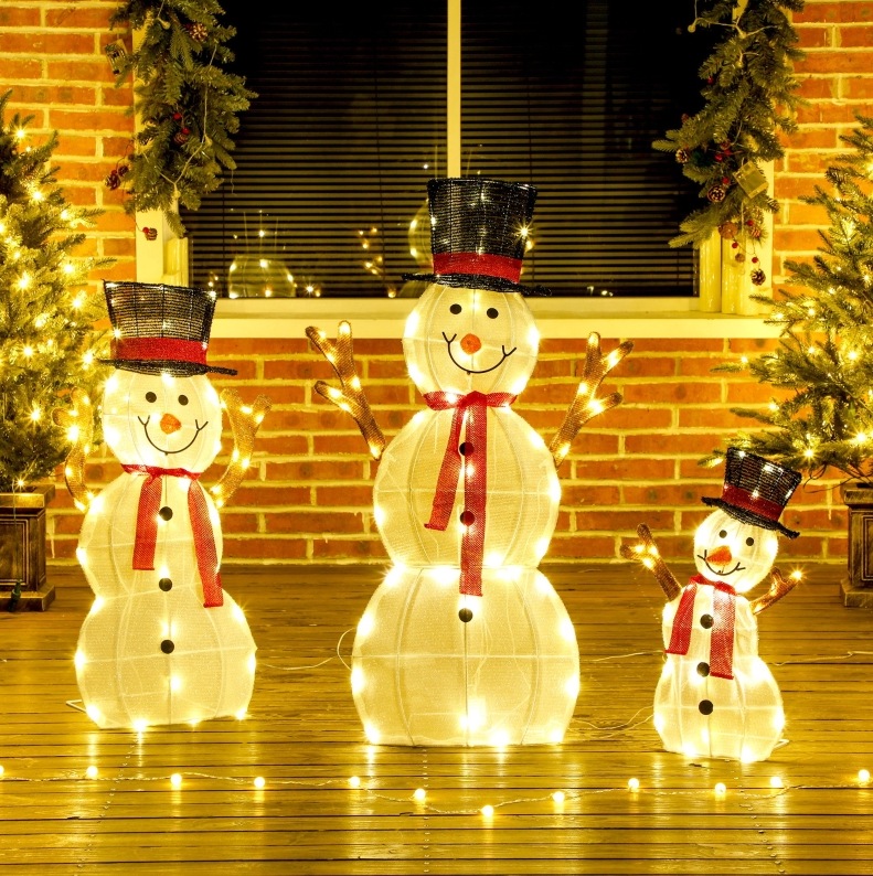 Weihnachtliche Schneemann-familie Für Draußen Mit Led, Ip44, 3-teilig, Weiß Havrya