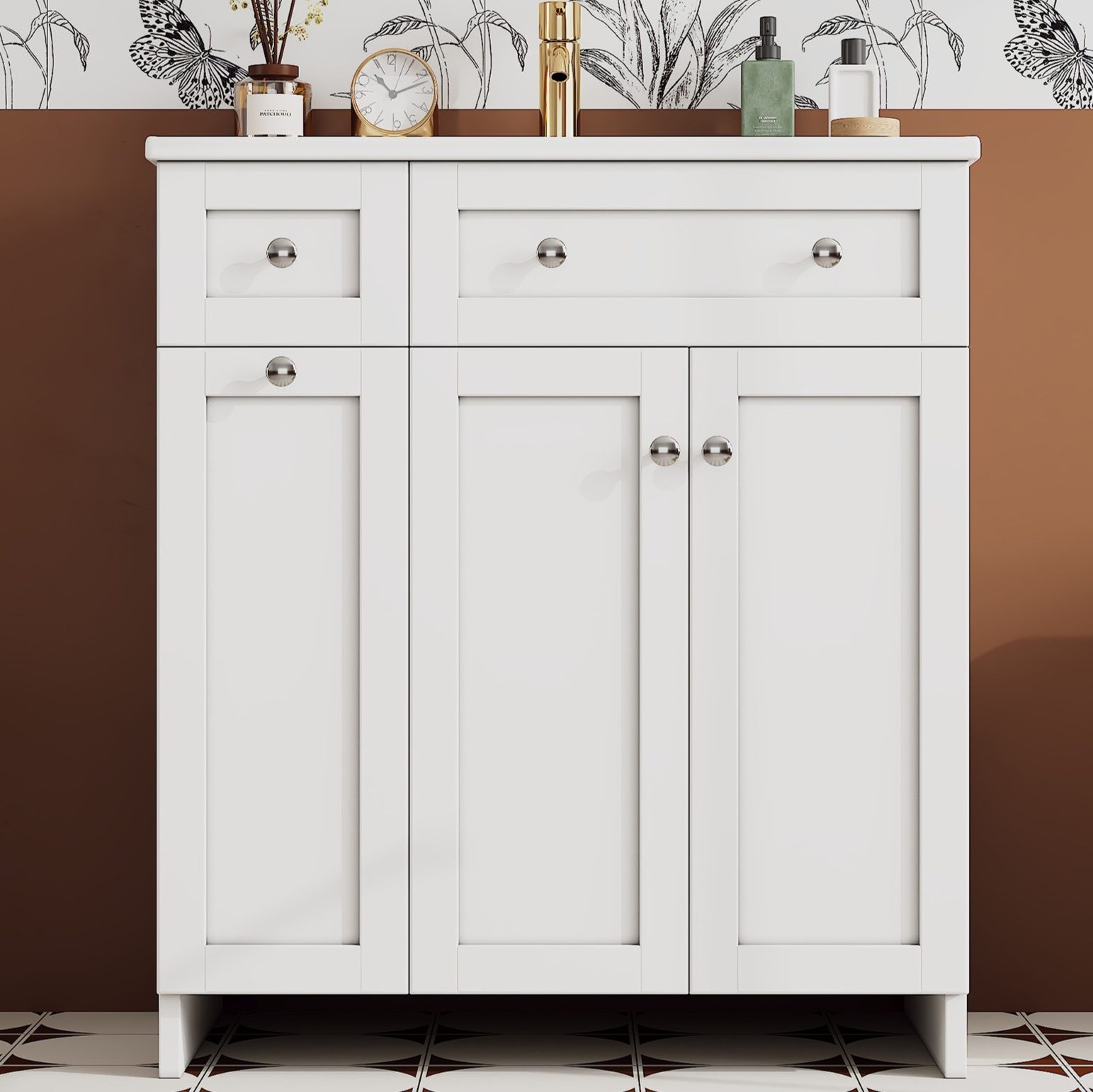 Badmöbel Mit Waschbecken 76 X 47 X 86 Cm, Mdf Und Keramik, Weiß Havrya