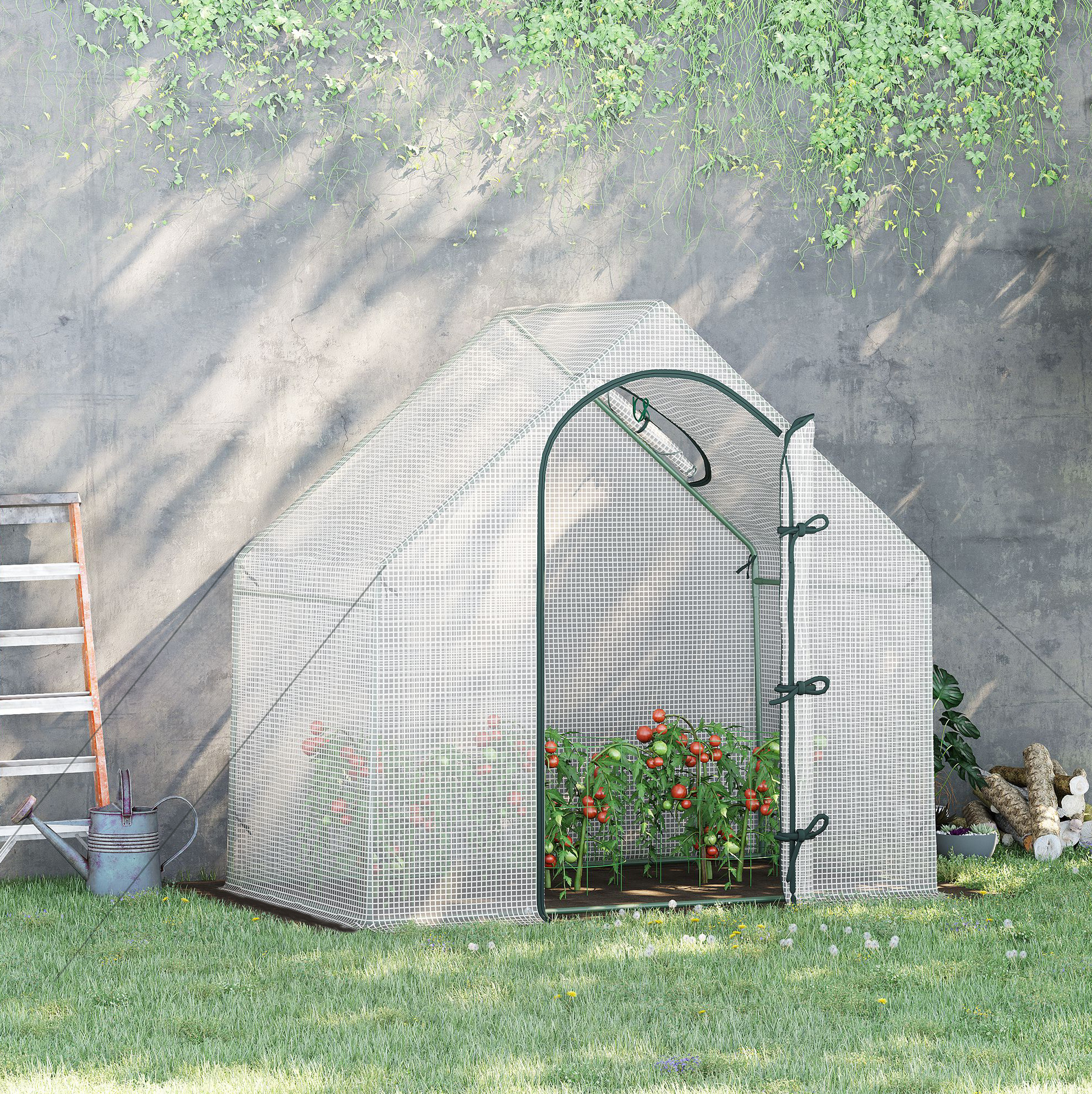 Gartengewächshaus 180 X 100 X 168 Cm Mit Aufrollbarer Tür Und Fenster, Weiß Havrya