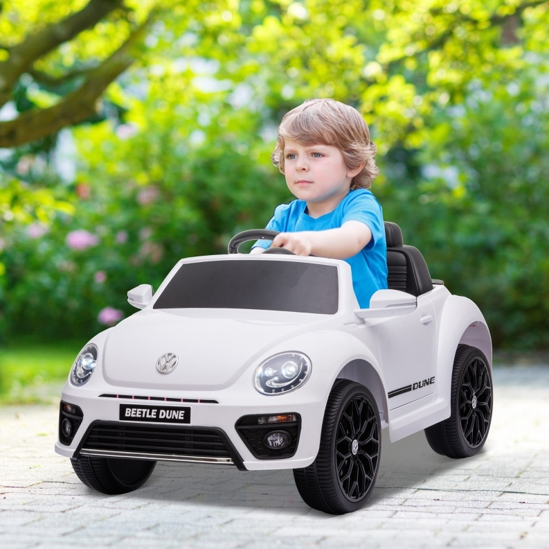 Elektrisches Kinderauto Vw Käfer 97 X 56,5 X 46 Cm, Fernbedienung, Musik, Weiß Havrya