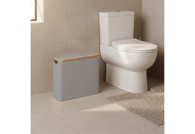 Relaxdays Toilettenpapier Aufbewahrung, 12 Rollen, HxBxT: 38 x 43 x 17 cm, Stoff, Bambus, Klopapier Korb, Vorrat, grau