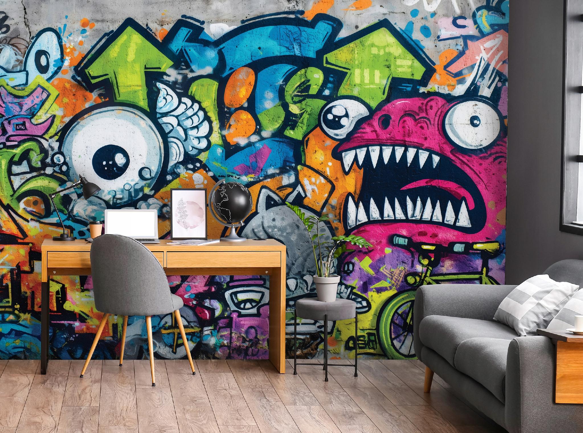 Fototapete Graffiti Mauer Ziegel, Für Jugendzimmer, 250 X 175 Cm – Komplettset Inkl. Kleister & Anleitung