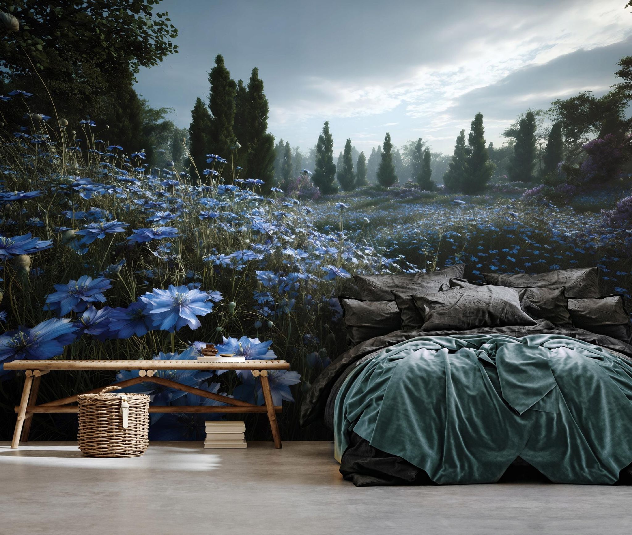 Fototapete Blumen Wiese Bäume Wald, Für Wohnzimmer Und Schlafzimmer, 400 X 280 Cm – Komplettset Inkl. Kleister & Anleitung