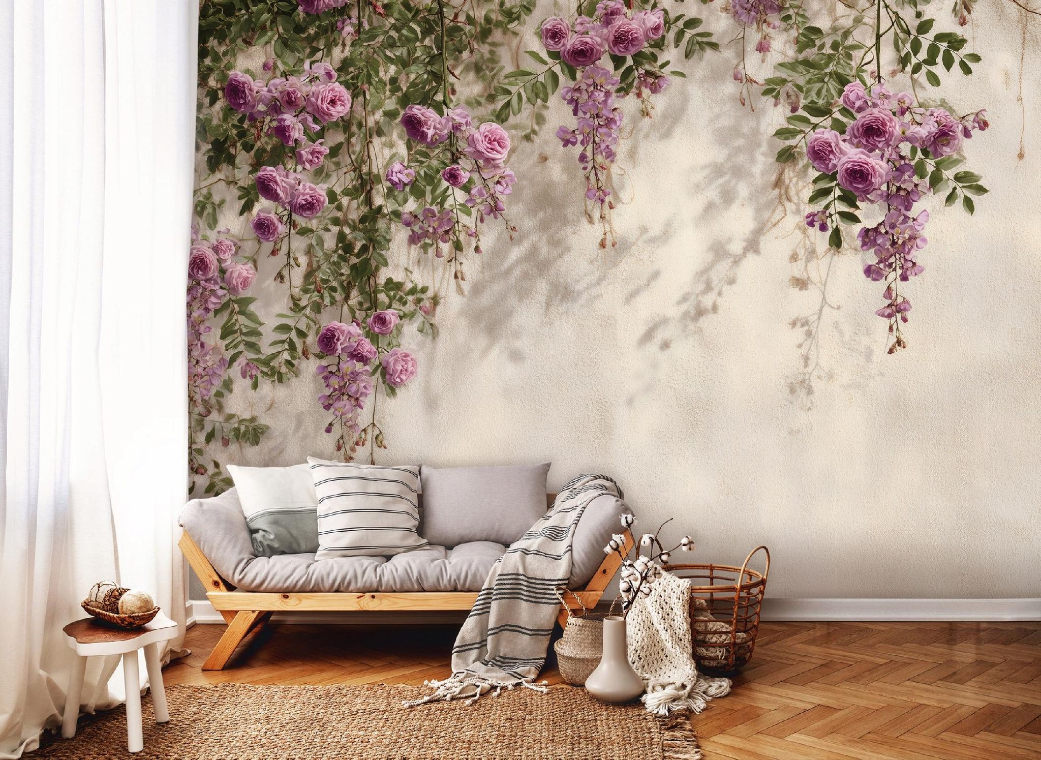 Fototapete Blumen Hängend Rosen, Für Wohnzimmer Und Schlafzimmer, 350 X 250 Cm – Komplettset Inkl. Kleister & Anleitung
