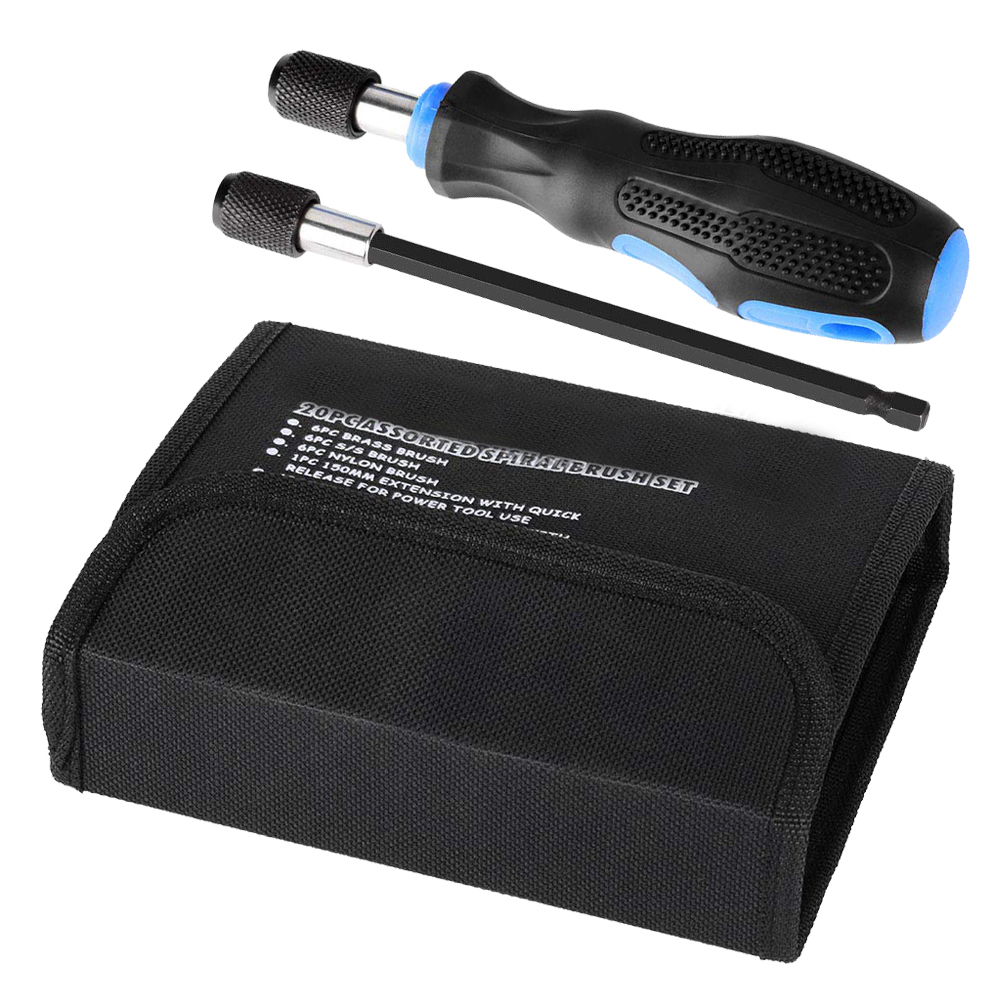 Ensemble De 20 Brosses Métalliques Avec Tige Hexagonale De 6,35 Mm (1/4") Et Rallonge, En Acier Inoxydable, Laiton Et Nylon.