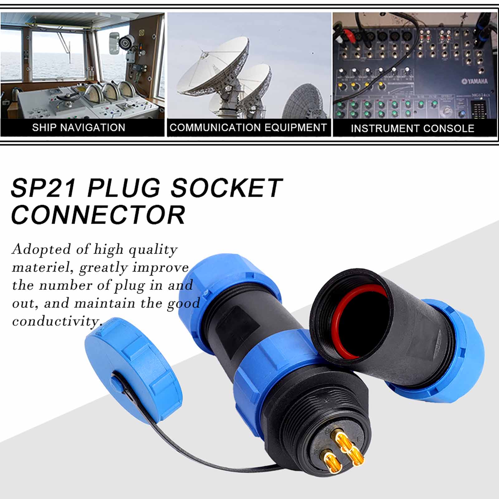 Connecteur De Câble En Ligne Sp21 Ip68 3 Broches Étanche En Plastique Pour Aviation (3 Broches)
