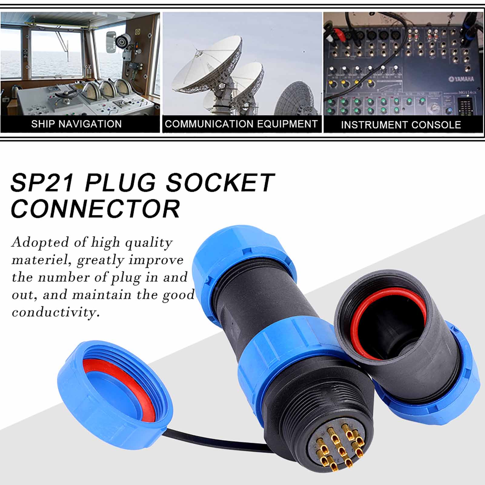 Connecteur De Câble En Ligne Sp21 Ip68 12 Broches Étanche En Plastique Pour Aviation (12 Broches)