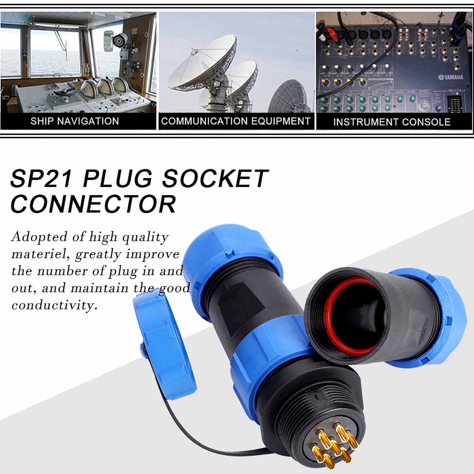 Connecteur De Câble En Ligne Sp21 Ip68 7 Broches Étanche En Plastique Pour Aviation (7 Broches)