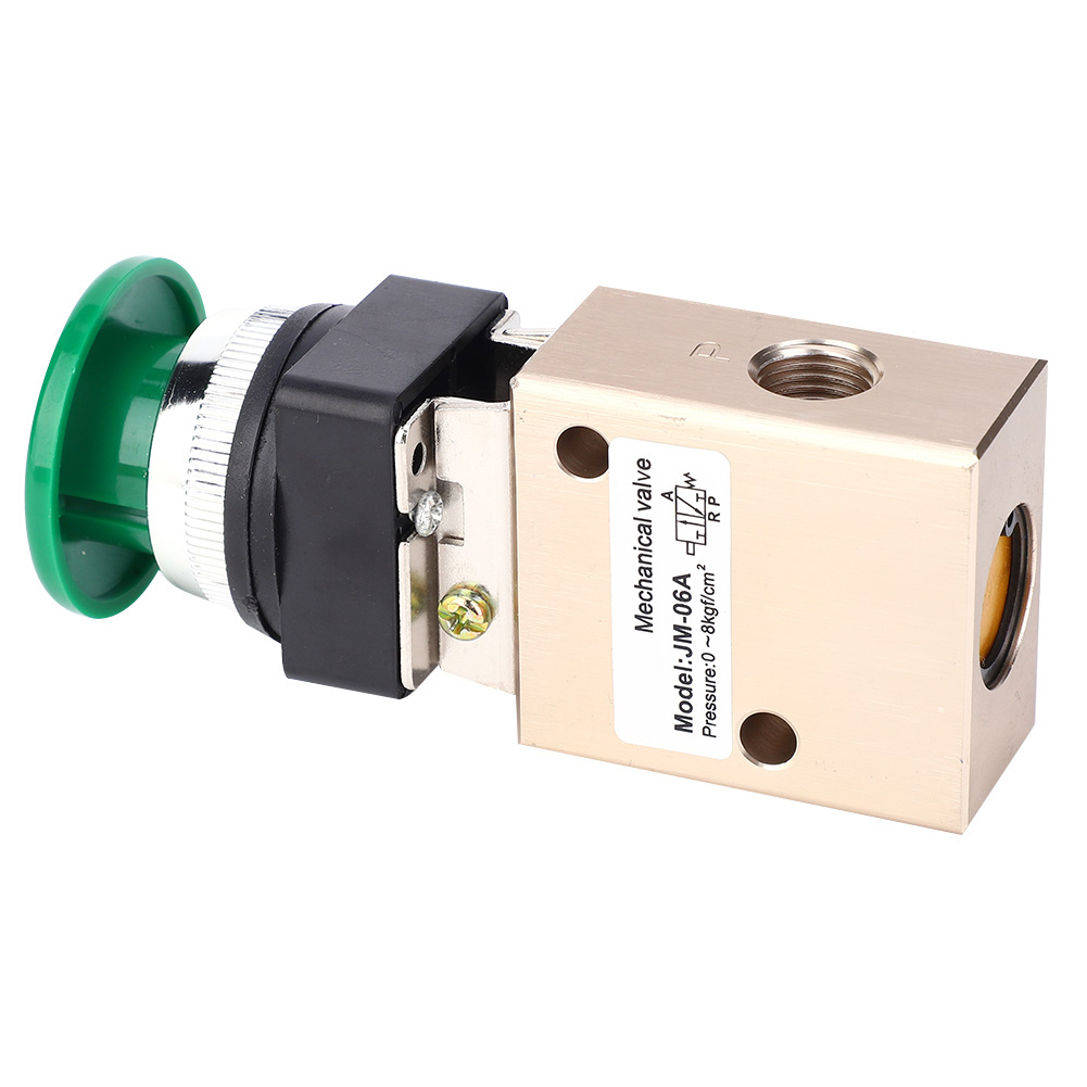 Vanne Pneumatique Mécanique Jm-06a À 2 Positions Et 3 Voies Avec Retour Par Ressort Et Bouton-poussoir Pt1/4 Po