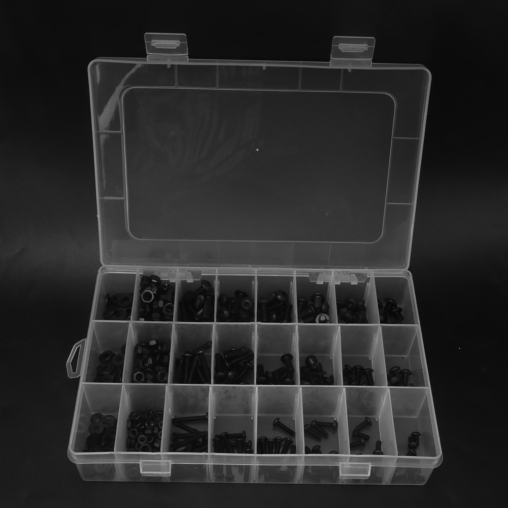 Kit De 570 Vis, Écrous Et Rondelles Plates En Acier Au Carbone Noir, Avec 3 Clés Hexagonales.