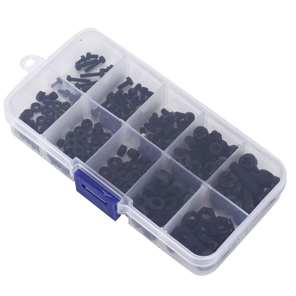 Kit D'Assortiment De 270 Vis, Écrous Et Rondelles En Nylon M2/m2.5/m3/m4/m5 (noir)