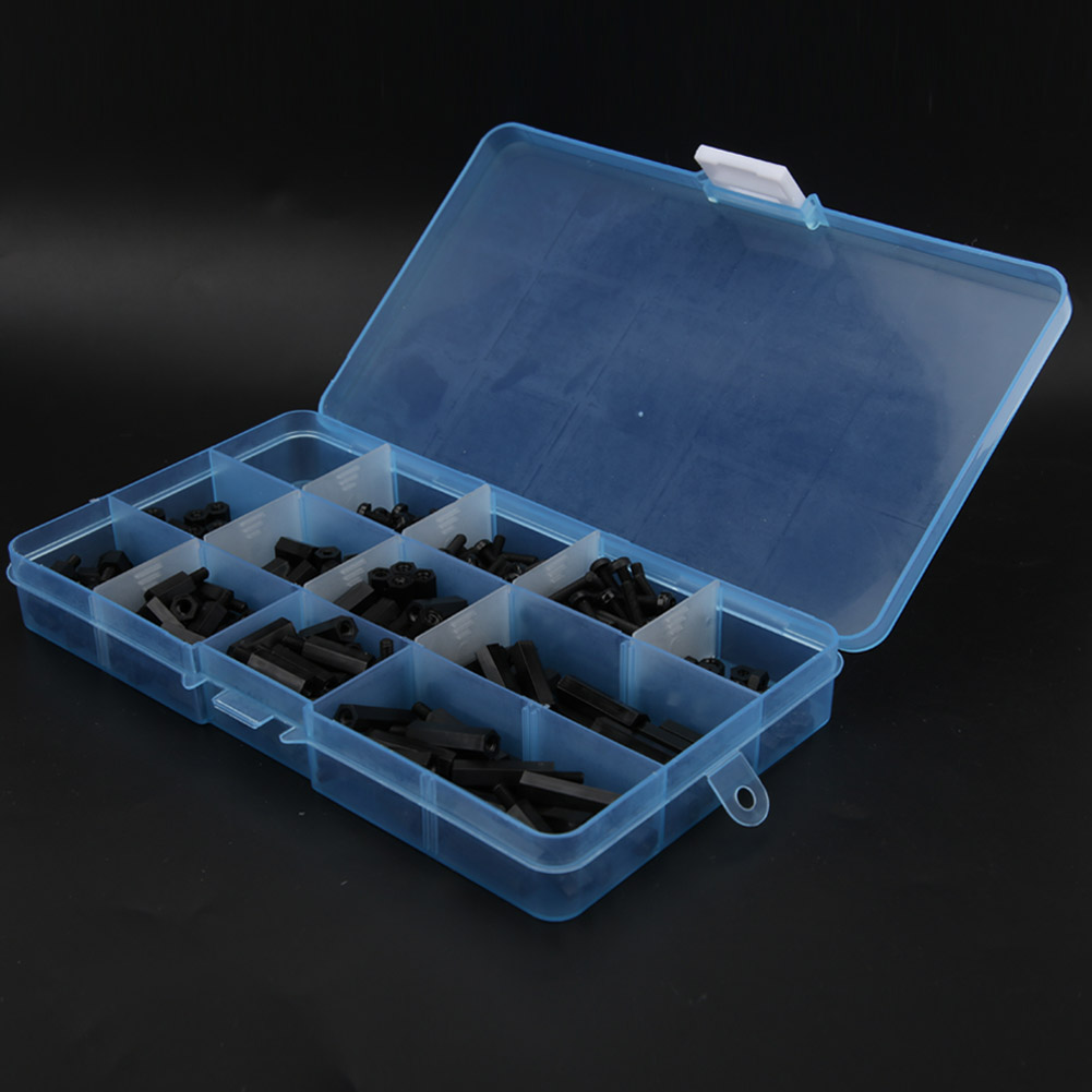Boîte De 310 Pièces De Vis, Écrous Et Rondelles En Nylon M3, Assortiment Mâle-femelle-femelle-entretoise (noir)