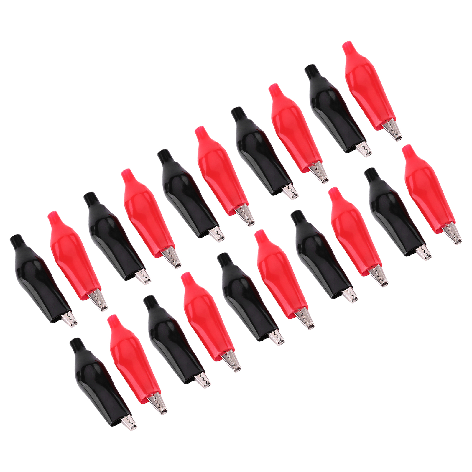 Lot De 20 Pinces Crocodiles Métalliques De 28 Mm Pour Testeurs De Tension, Noires Et Rouges.