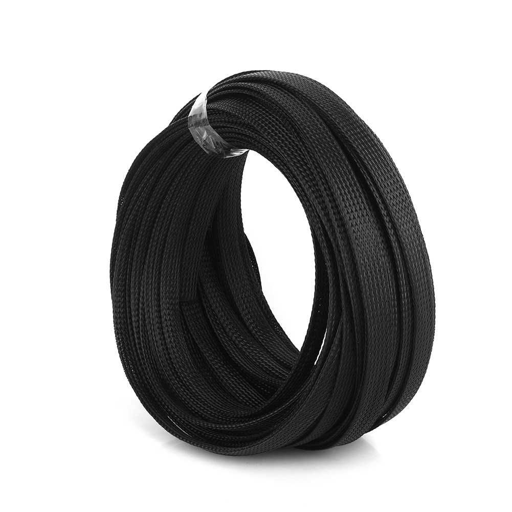 Gaine Tressée Extensible En Pet Noir De 10 Mm, Haute Densité, 10 M