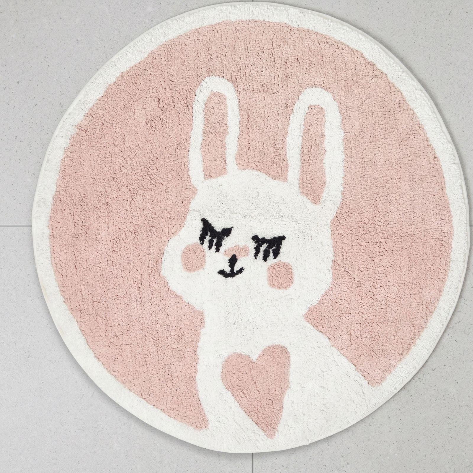 Homescapes Badematte Hase Rund 60 Cm – Badteppich Aus 100 % Baumwolle, Rosa