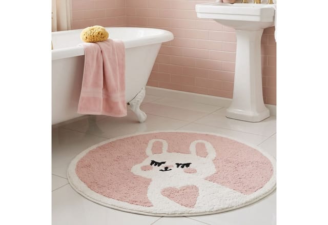 Homescapes Badematte Hase Rund 60 Cm – Badteppich Aus 100 % Baumwolle, Rosa