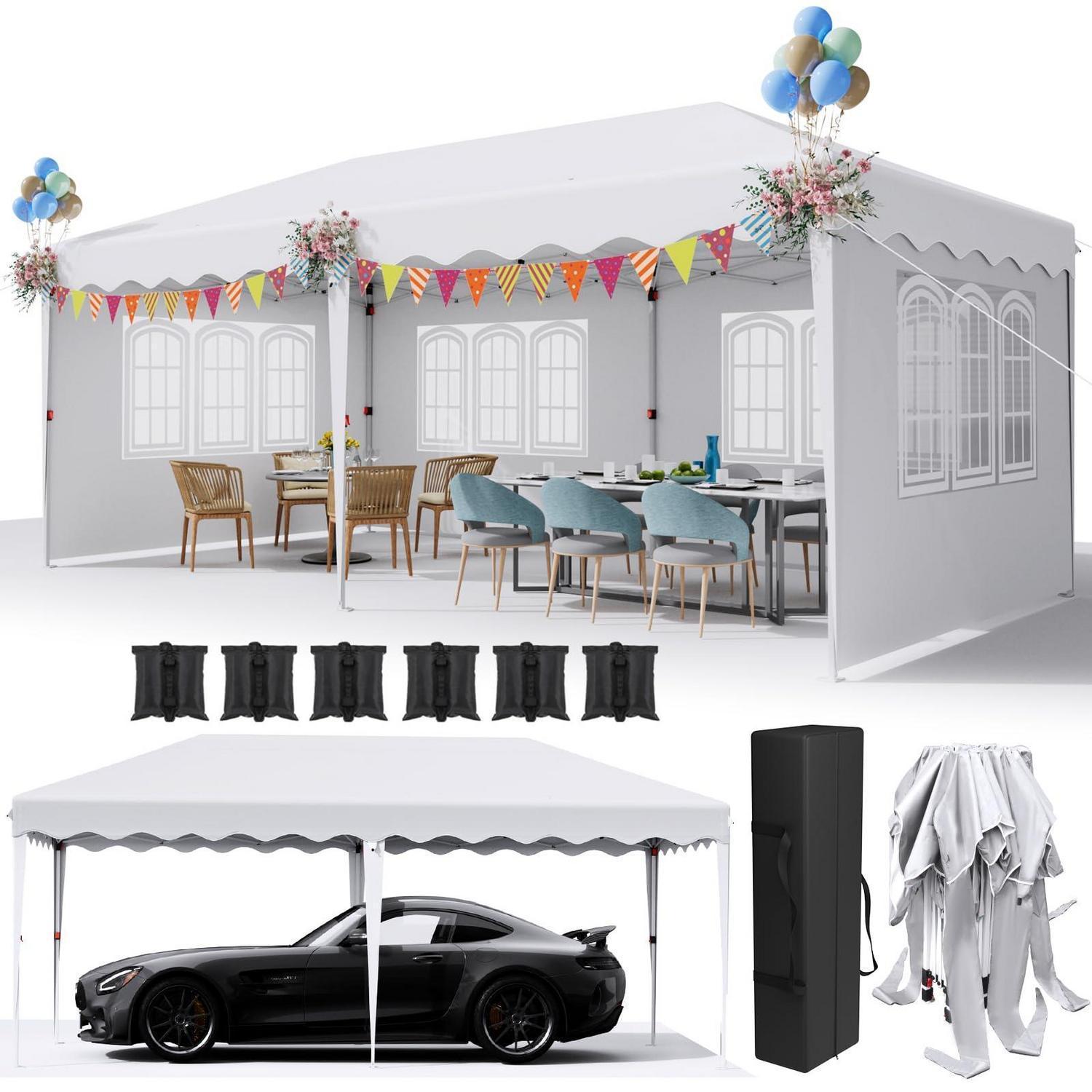 Faltpavillon 3x6m Weiß, Wasserdicht, Uv-schutz 50+, 6 Seitenteile, Höhenverstellbar