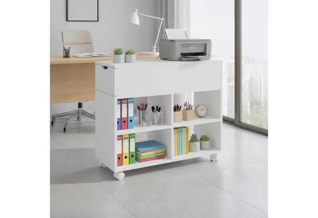 Relaxdays Rollcontainer, 5 Fächer, Schublade, HxBxT: 61 x 70 x 30 cm, offen, schmaler Aktenschrank auf Rollen, weiß