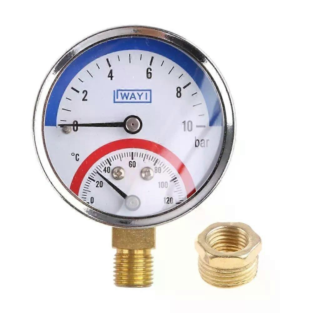 2-in-1 Manometer Und Thermometer, 10 Bar, Temperatur- Und Druckmessgerät, Temperatur 0-120 °c, Jxlgv