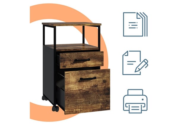 Relaxdays Rollcontainer, 2 Schubladen, Hängeregister, Industrial-Design, HBT: 66,5x42x44 cm, Aktenschrank, braun/schwarz