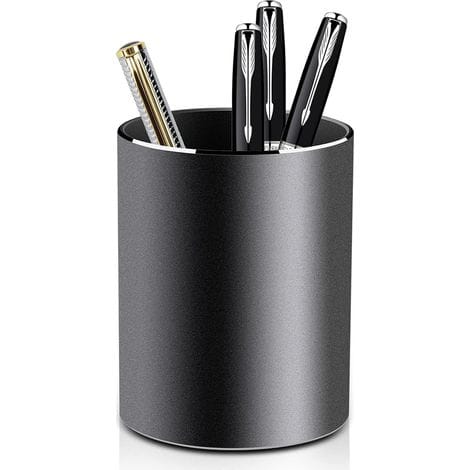Runder Stiftehalter Aus Metall, Aluminium-stiftehalter Für Büro, Kinderzimmer Und Schule – 8 X 10 Cm – Elegantes Schwarzes Design