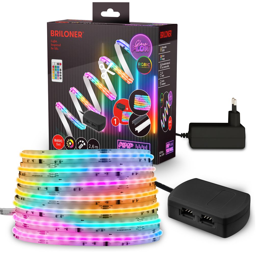 Briloner Pimp Your Panel Cob Rgbicw Led Flexband Dimmbar 2,6 M 480 Leds 3000k 1248lm Musiksensor Schwarz - Led Streifen Farbwechsel Wohnzimmer Gaming