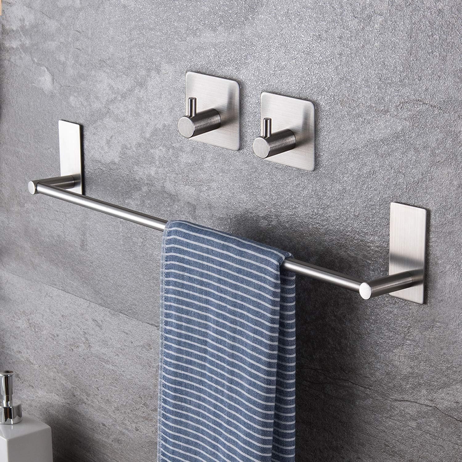 40 Cm Selbstklebende Handtuchstange Mit 2 Haken, Edelstahl Rostfrei, Kein Bohren Erforderlich, Badezimmer-accessoire-set, Für Küche, Wohnmobil, Zum Aufhängen Von Handtüchern, Bademänteln Und Schlüsse