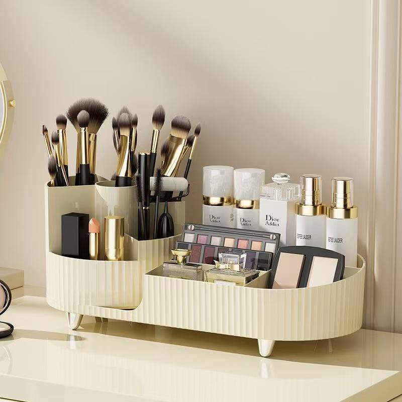360° Drehbarer Make-up-organizer Mit 5 Fächern 2-in-1 Drehbarer Make-up-organizer Mit 5 Fächern Für Kosmetik, Hautpflege, Parfüm, Pinsel Und Mehr