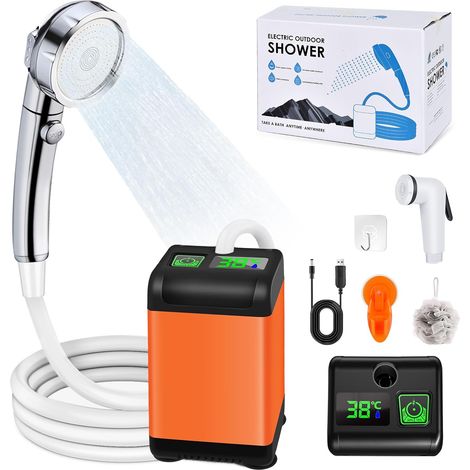 Tragbares Camping-duschset. Wiederaufladbare Elektrische Duschpumpe Mit 6000 Mah. Intelligenter Temperaturregelung Und Einstellbarem Wasserdruck Für Den Einsatz Im Freien Und Beim Wandern.