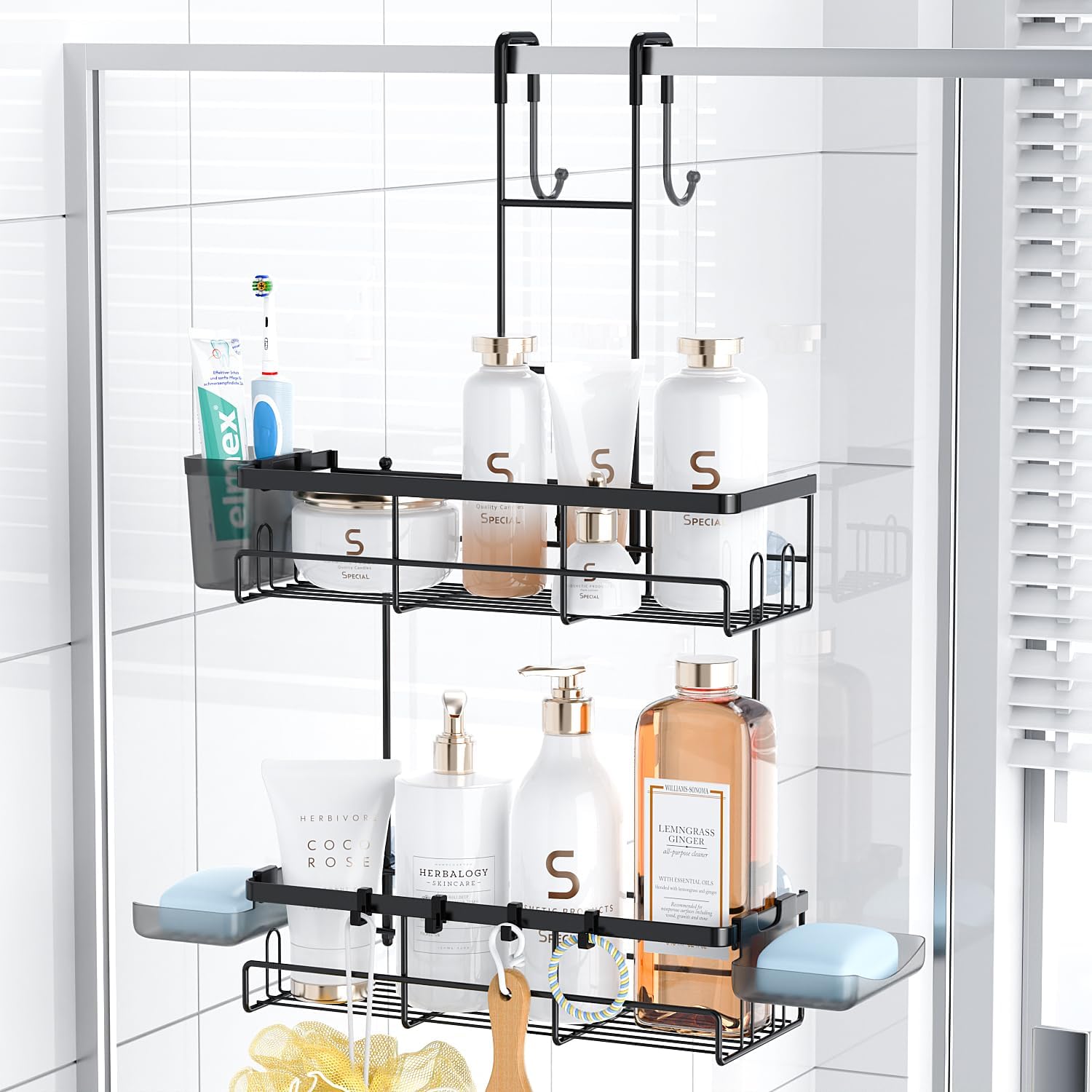 Duschablage Für Die Tür: Rostfreier Duschorganizer, Kein Bohren Erforderlich Inklusive Haken Und Seifenschalen Für Shampoo, Spülung Und Andere Badezimmerartikel Rutschfest Für Alle Duschräume