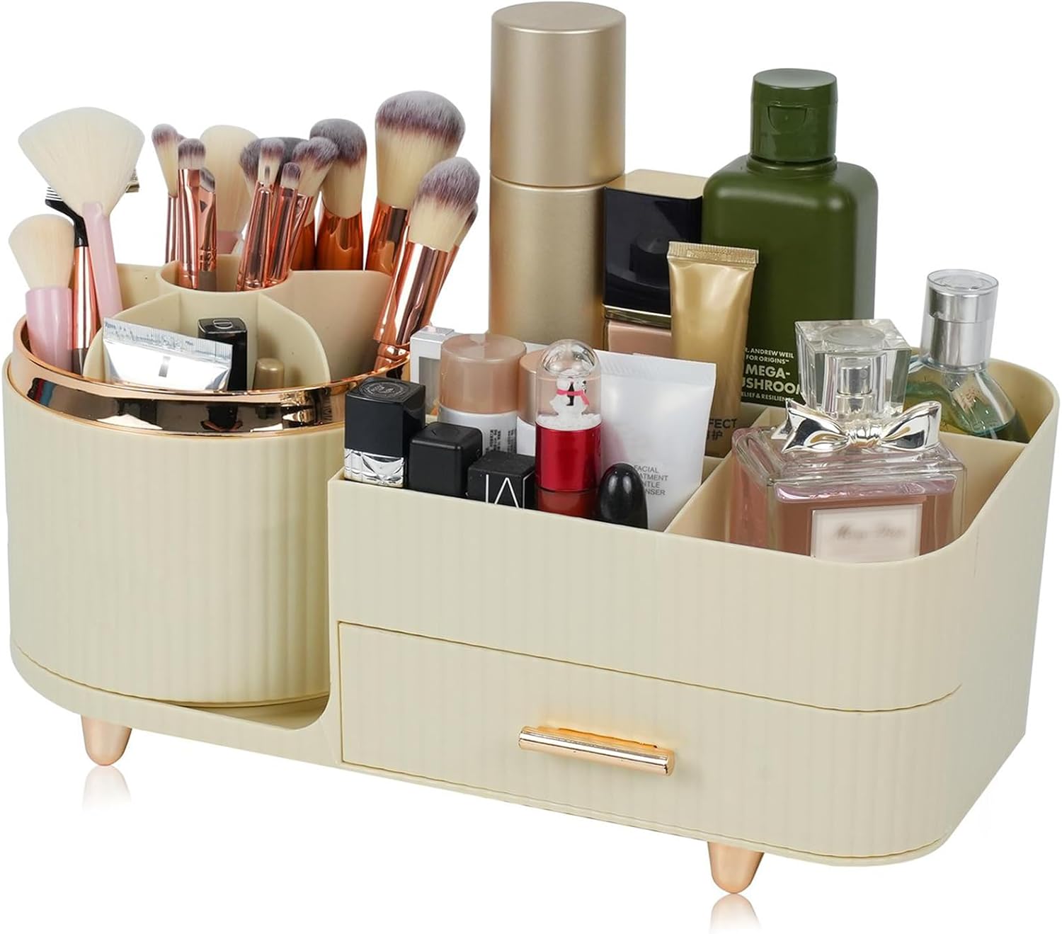 Kosmetik-organizer Für Die Arbeitsplatte Mit Schublade, 360° Drehbarem Pinselhalter, Großem Stauraum Für Hautpflege- Und Kosmetikprodukte, Ideal Für Schminktisch, Badezimmer Oder Büro, Modell 3016, Cr