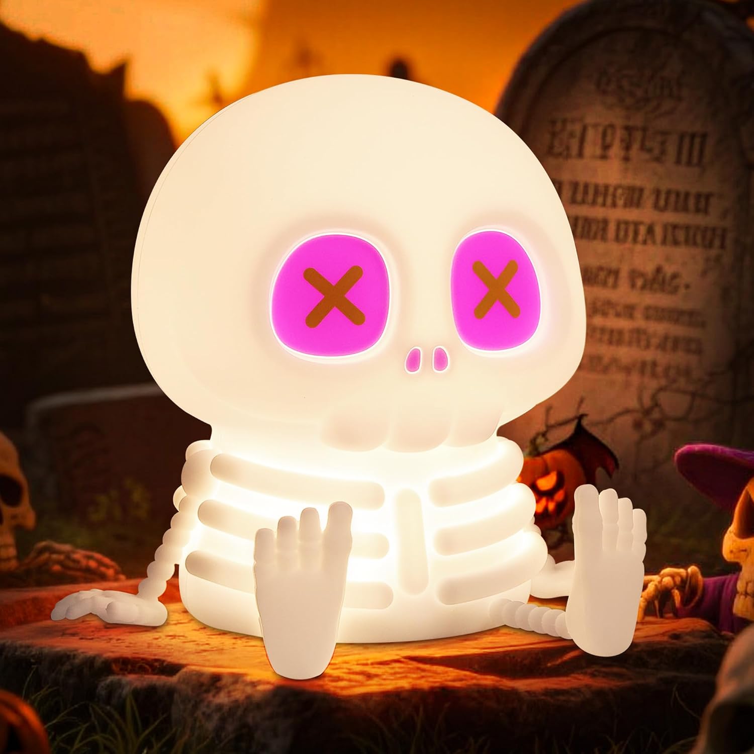 Rgb-silikon-totenkopf-nachtlicht Mit 8 Farben Und 2-stufiger Helligkeitsregelung Per Touch. Eine Geheimnisvolle Halloween-dekoration, Ideal Für Partys Und Kinderzimmer. Ein Tolles Weihnachts- Oder Geb