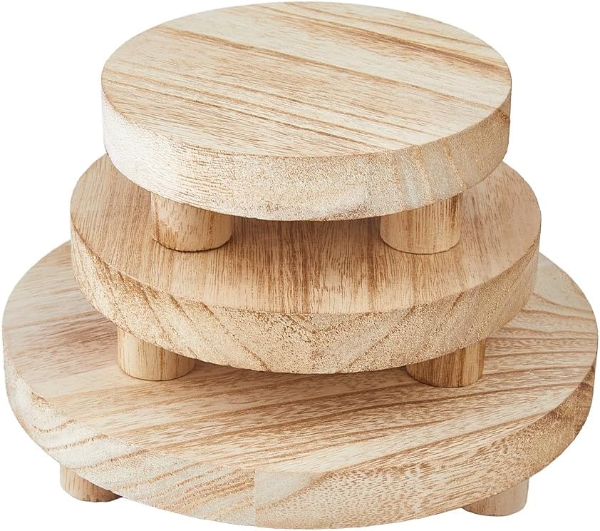 Runder, Matter Holz-displayständer, Erhältlich In 3 Größen (20 X 15,2 X 12,6 Cm), Landhausstil, Mit Etagenablage, Ideal Zur Dekoration Eines Badezimmers Oder Einer Küchentheke.