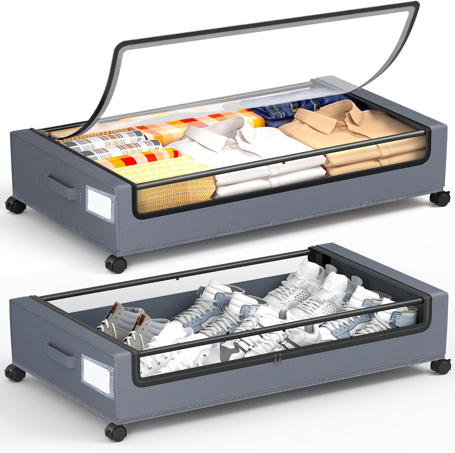 Rollbarer Unterbett-stauraum, 2er-set Quadratische Boxen, 60 L, Rollbare Metallschublade Für Kleidung, Decken, Schuhe